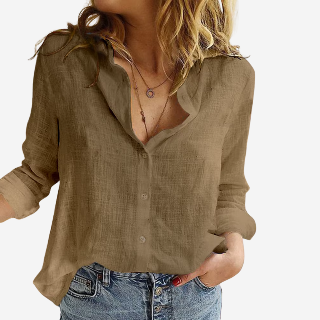 Women's Linen Button Down Long Sleeve Blouse