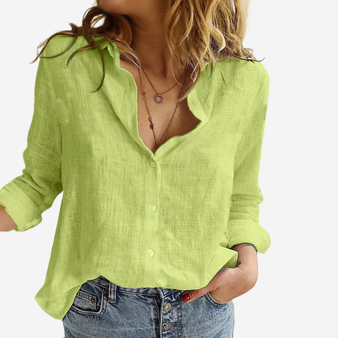 Women's Linen Button Down Long Sleeve Blouse