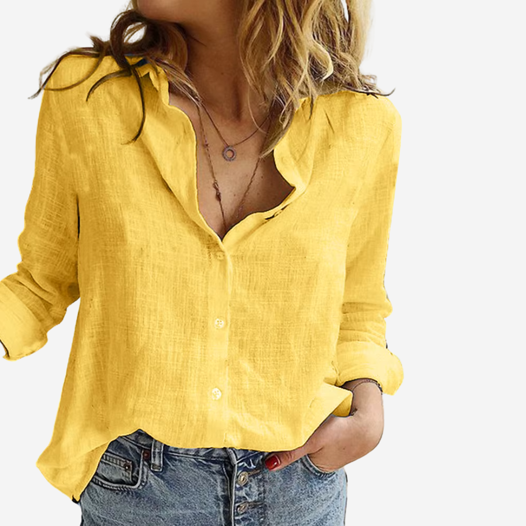 Women's Linen Button Down Long Sleeve Blouse