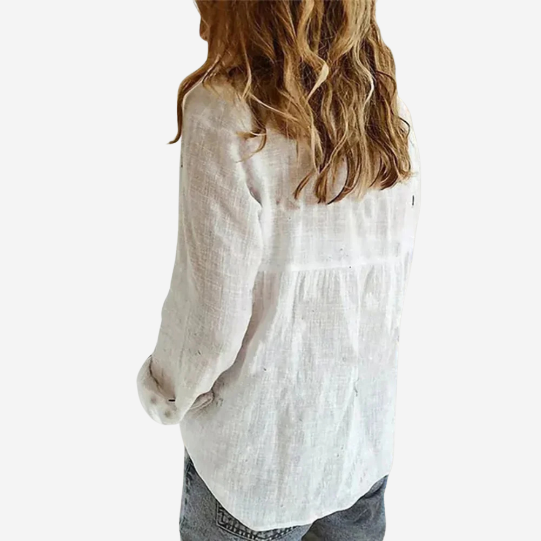 Women's Linen Button Down Long Sleeve Blouse