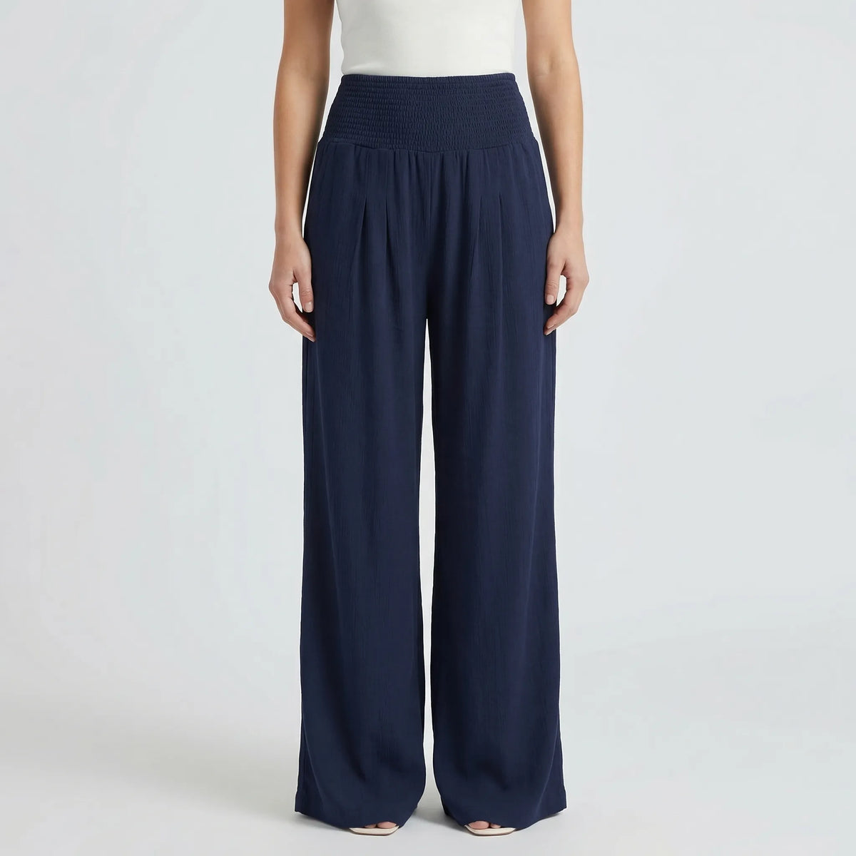 Women's Wide Leg Linen Pants Smocked High Waist