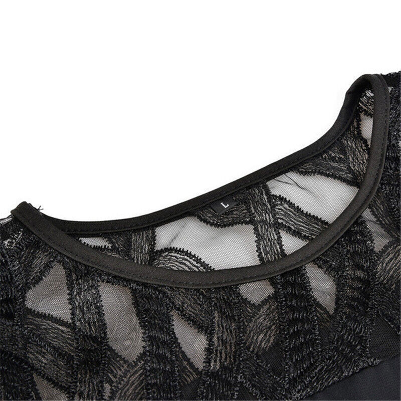 Women's Plus Size Cut Out Sleeve Mesh Overlay Dress