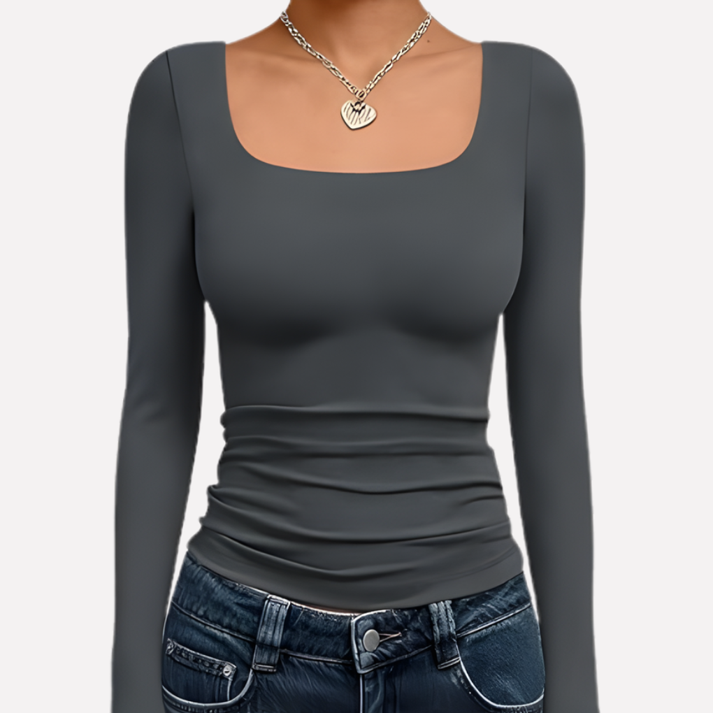 Women's Square Neck Long Sleeve Fitted Top