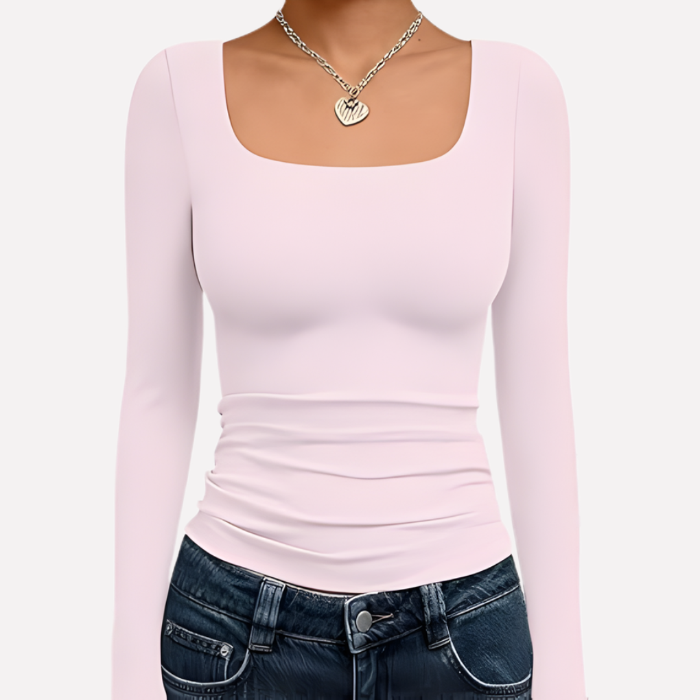 Women's Square Neck Long Sleeve Fitted Top