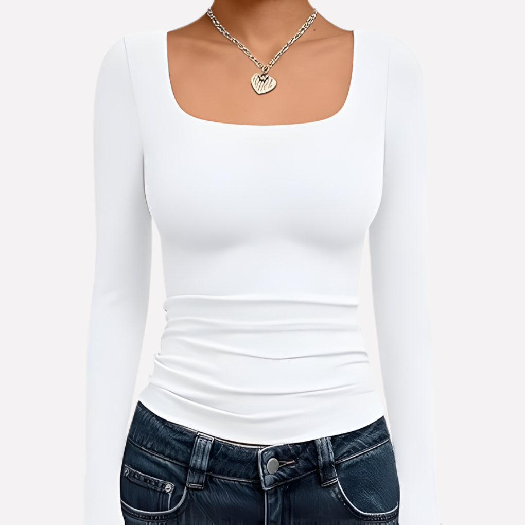 Women's Square Neck Long Sleeve Fitted Top