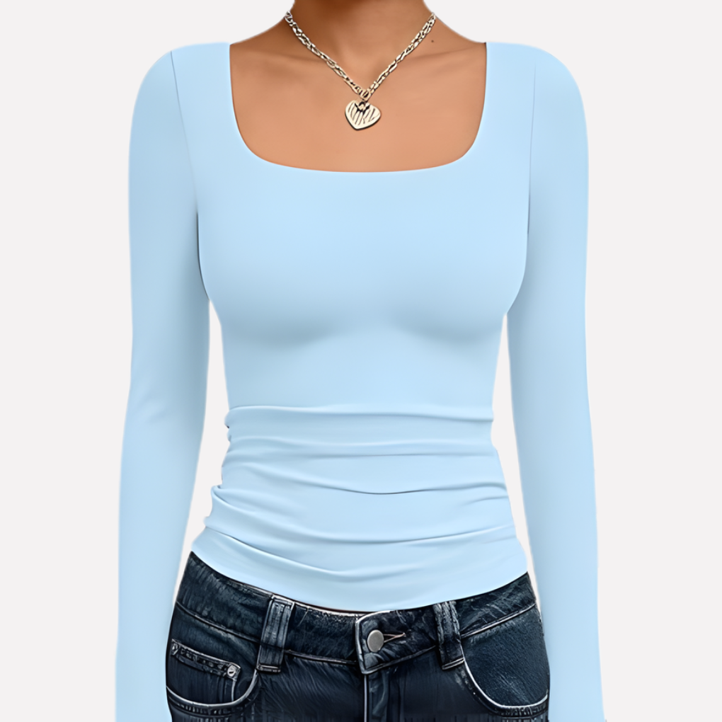 Women's Square Neck Long Sleeve Fitted Top