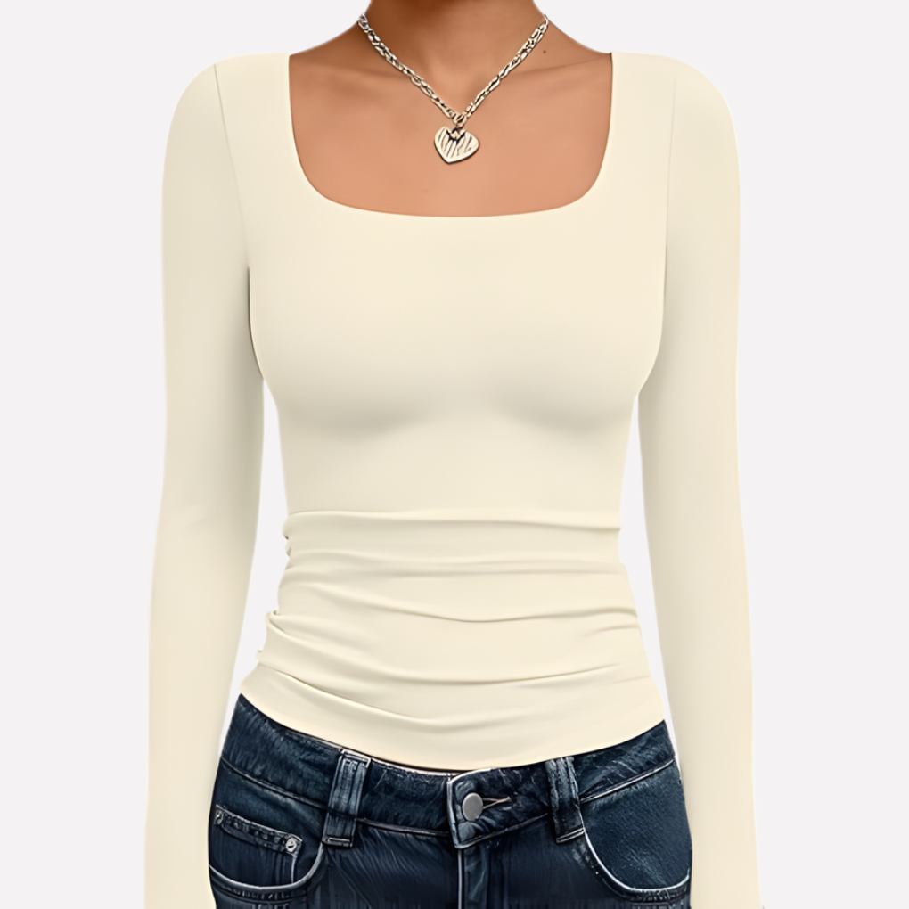 Women's Square Neck Long Sleeve Fitted Top
