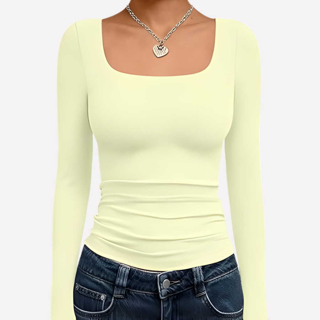 Women's Square Neck Long Sleeve Fitted Top