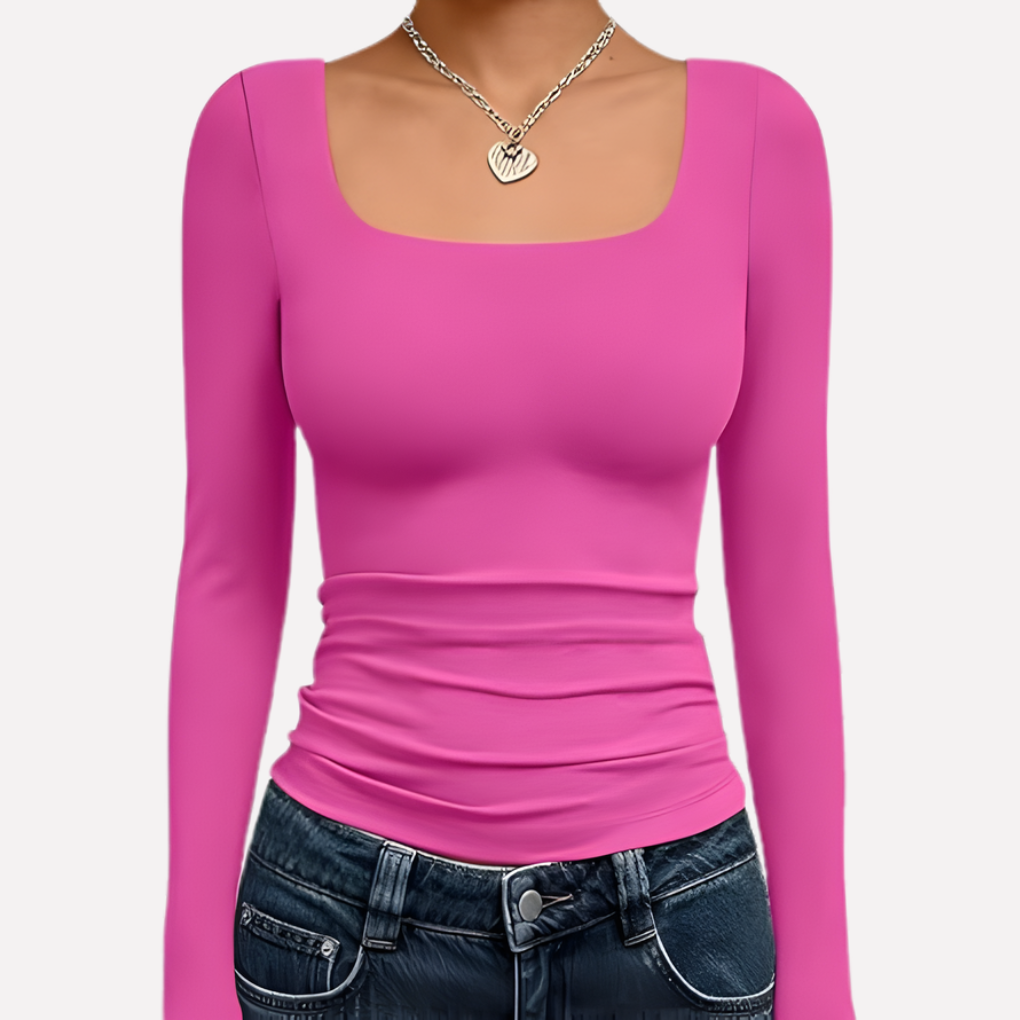 Women's Square Neck Long Sleeve Fitted Top
