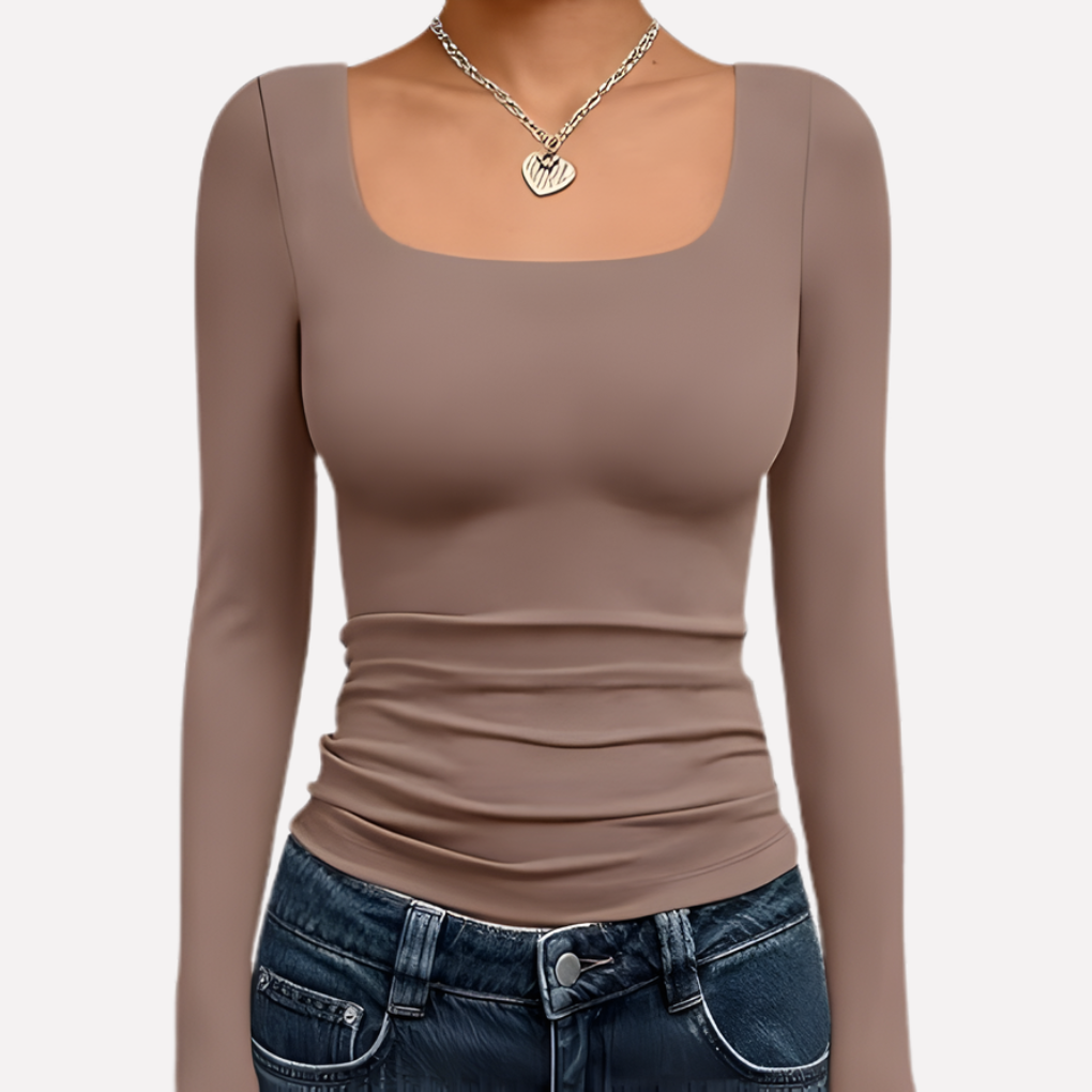 Women's Square Neck Long Sleeve Fitted Top