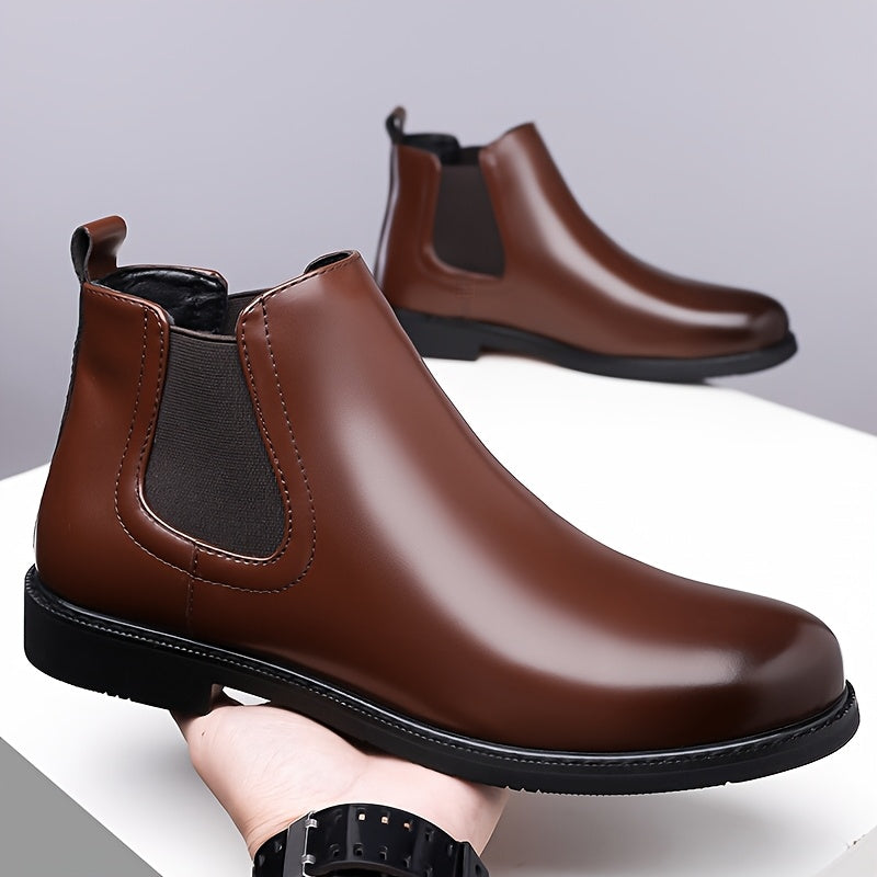 Chelsea Boots Mens Slip On Elastic Gusset Leather Look Classic