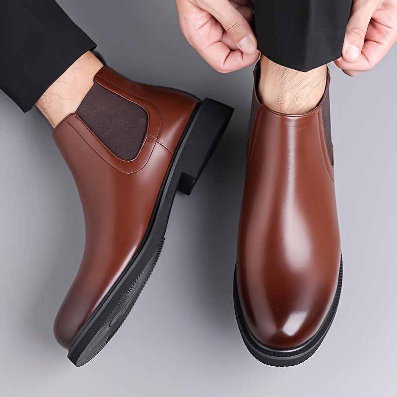 Chelsea Boots Mens Slip On Elastic Gusset Leather Look Classic