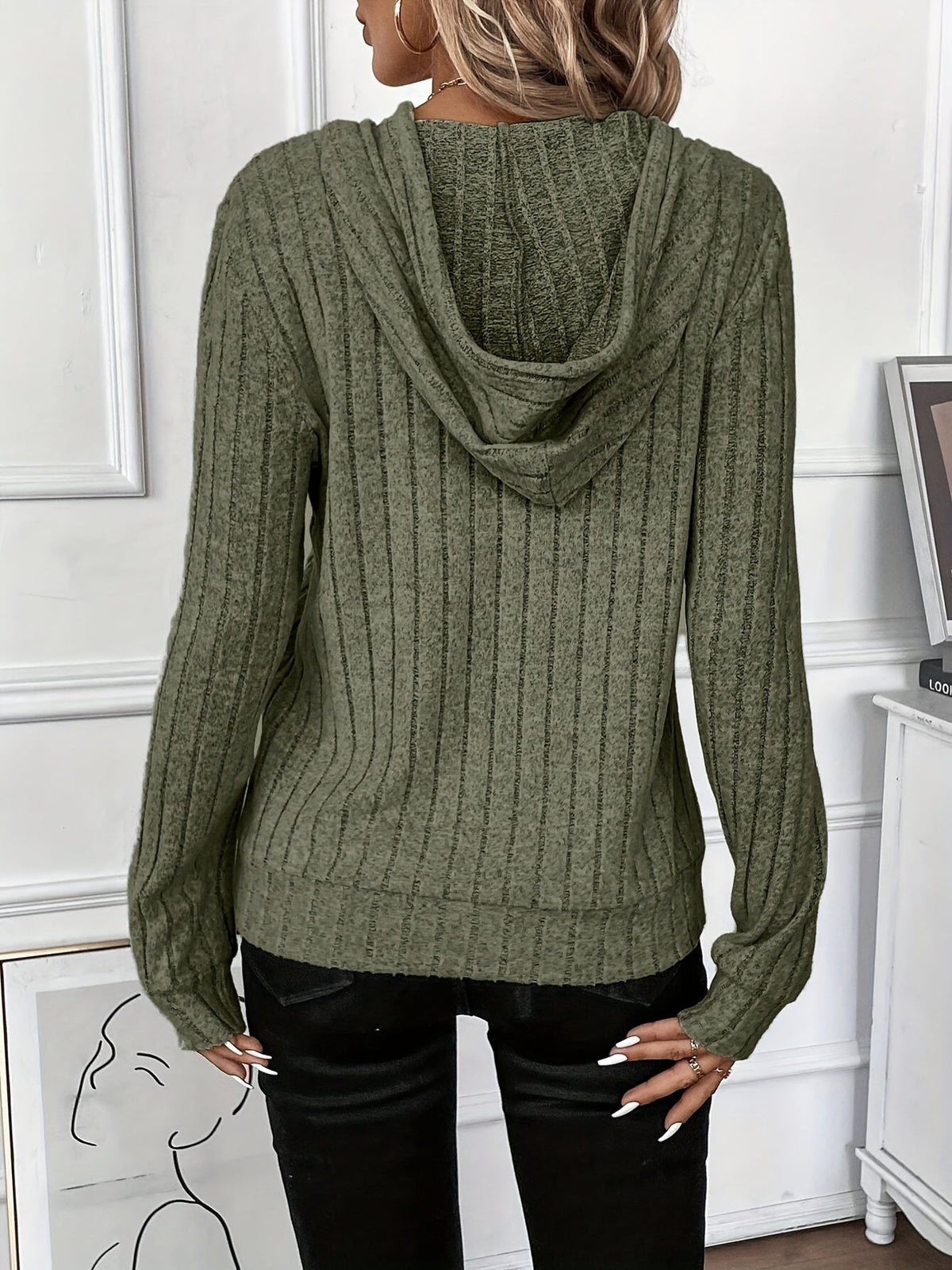 Hoodie Womens Textured Knit Pullover Soft Cozy Relaxed Everyday