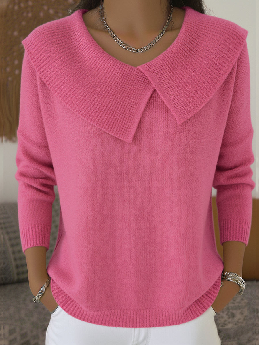 Women's Pleated Collar Soft Knit Sweater in Pink