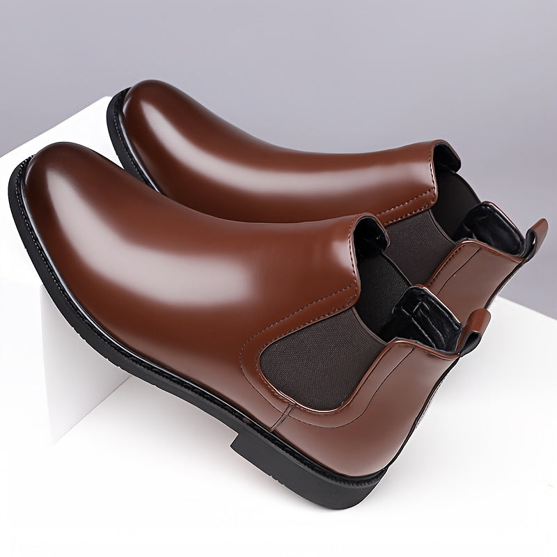 Chelsea Boots Mens Slip On Elastic Gusset Leather Look Classic