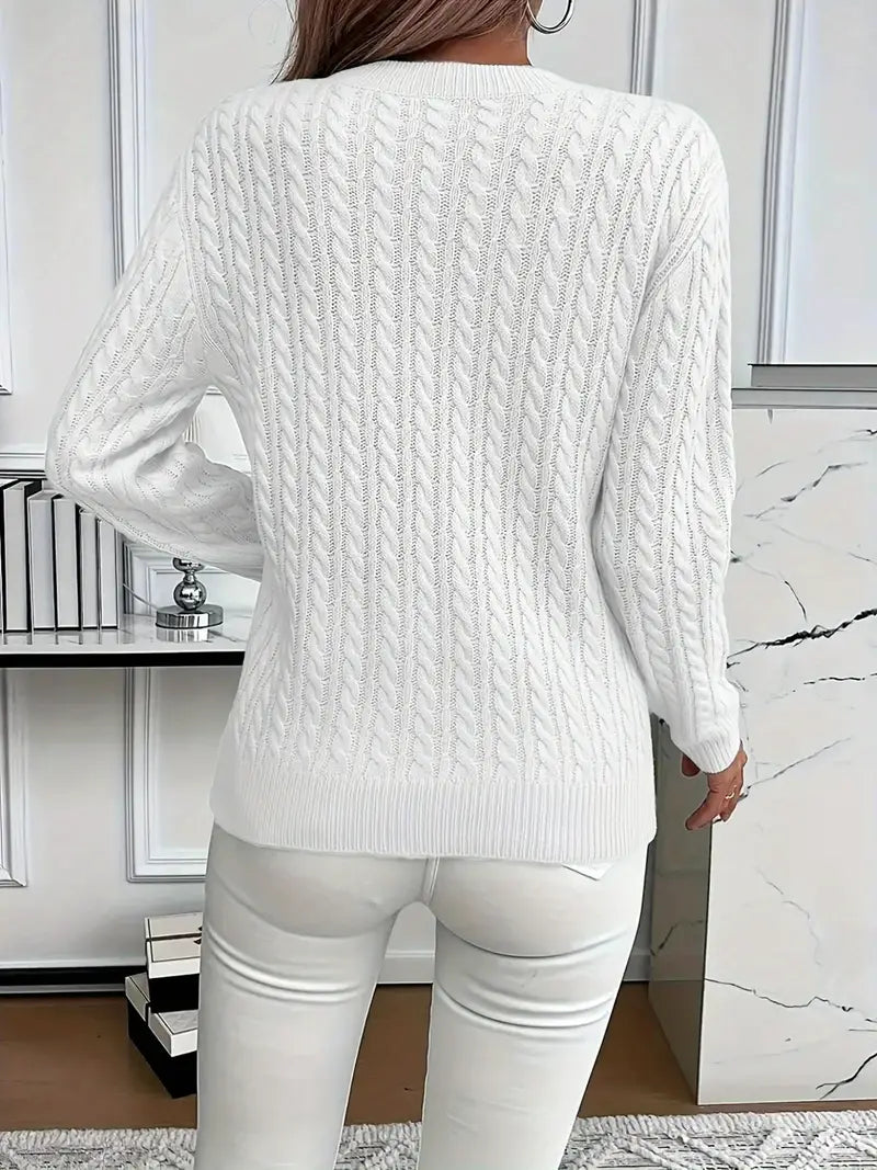 Cozy Cable Knit Crew Neck Sweater