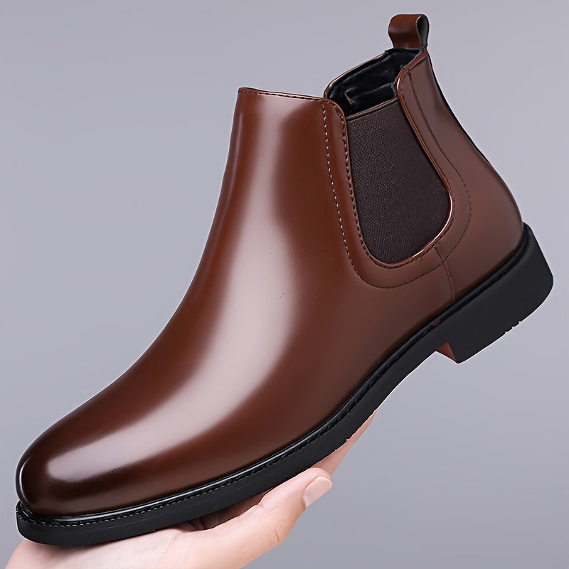 Chelsea Boots Mens Slip On Elastic Gusset Leather Look Classic