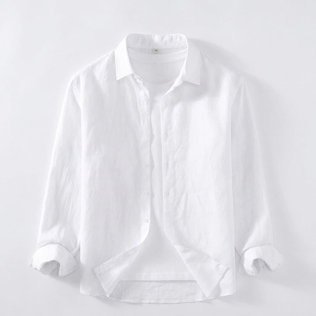 Spread Collar Linen Long Sleeve Shirt for Men