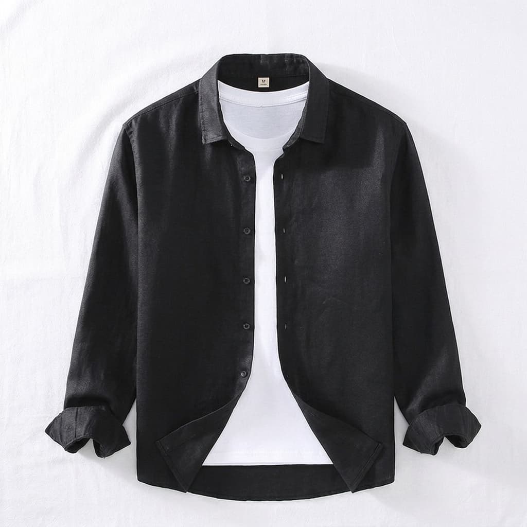 Spread Collar Linen Long Sleeve Shirt for Men