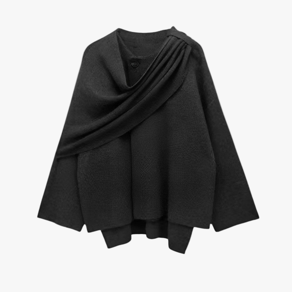 Poncho Womens Knit Cape Coat Draped Collar Asymmetric Open Sleeve