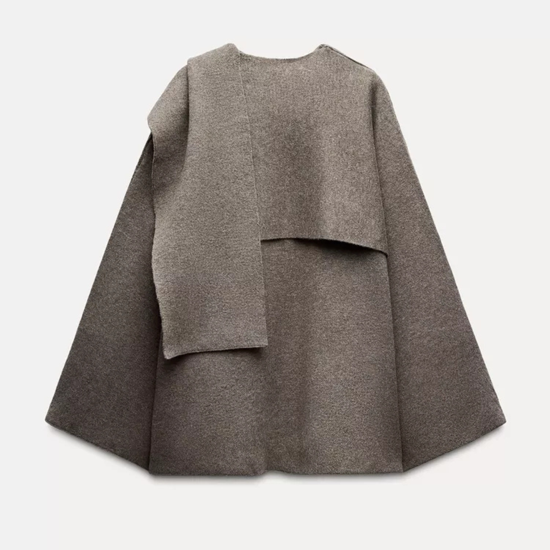 Poncho Womens Knit Cape Coat Draped Collar Asymmetric Open Sleeve