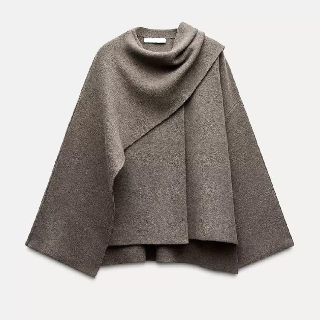Poncho Womens Knit Cape Coat Draped Collar Asymmetric Open Sleeve