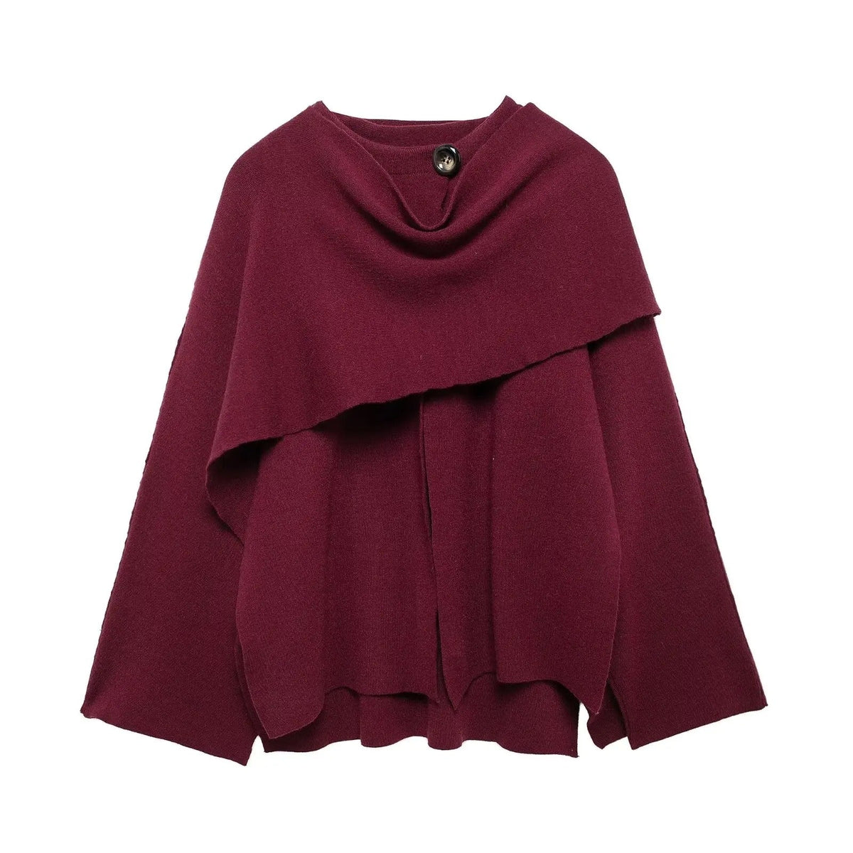 Poncho Womens Knit Cape Coat Draped Collar Asymmetric Open Sleeve