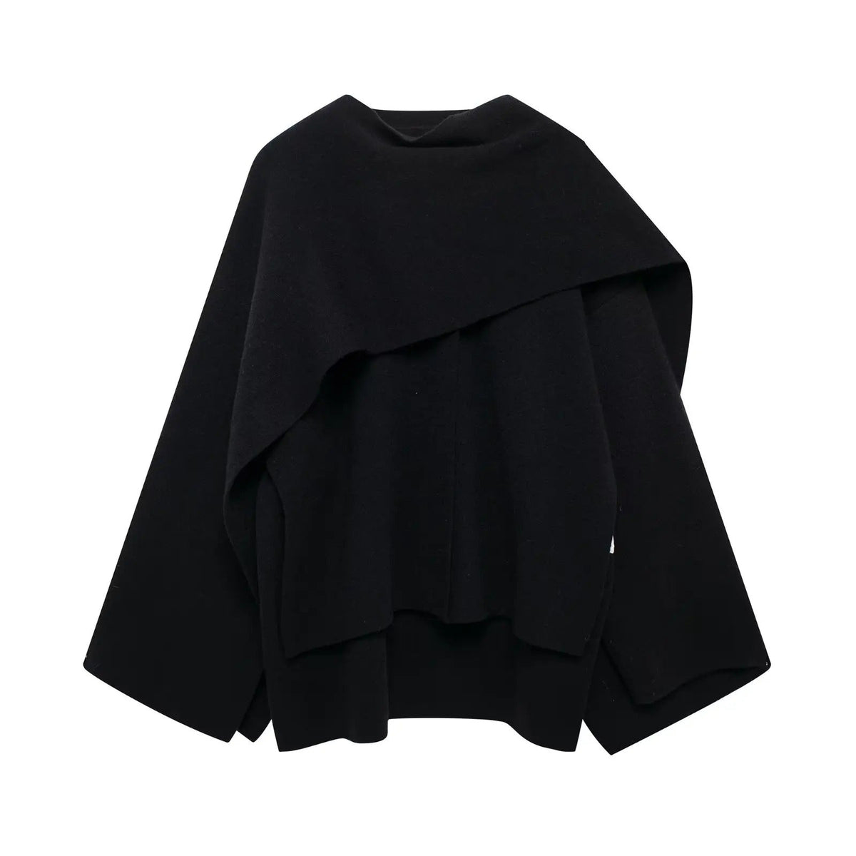 Poncho Womens Knit Cape Coat Draped Collar Asymmetric Open Sleeve
