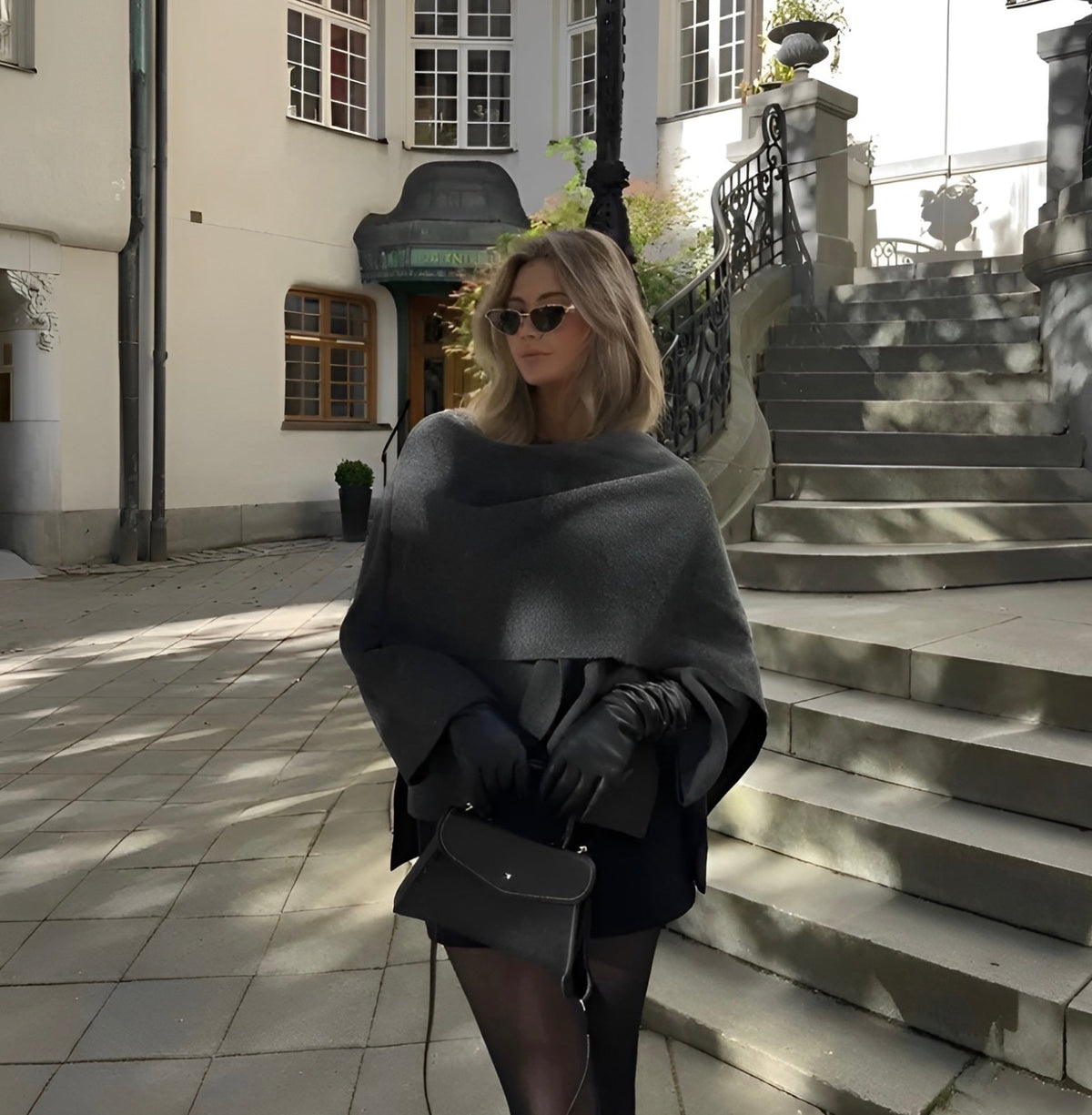 Poncho Womens Knit Cape Coat Draped Collar Asymmetric Open Sleeve