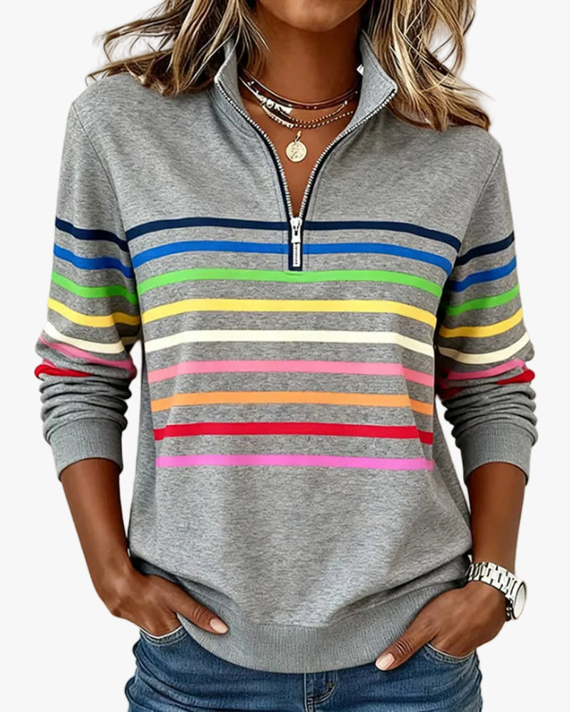 Knit Sweater Womens Quarter Zip Stand Collar Striped Band Pullover