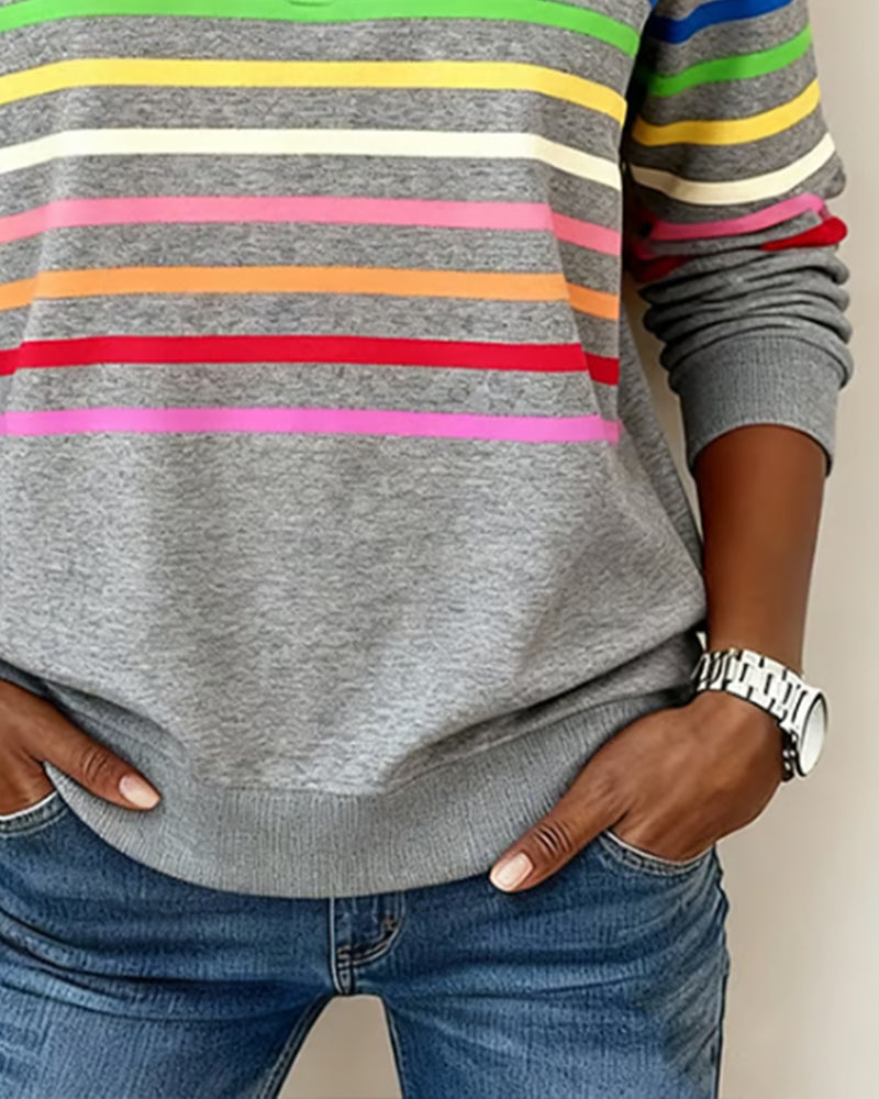Knit Sweater Womens Quarter Zip Stand Collar Striped Band Pullover