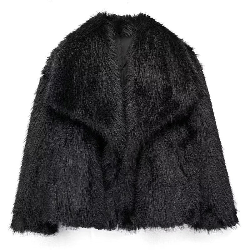 Faux Fur Coat Womens Long Pile Shawl Collar Open Front Short