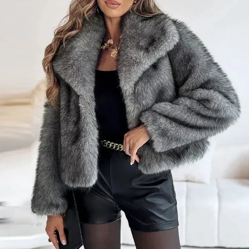 Faux Fur Coat Womens Long Pile Shawl Collar Open Front Short