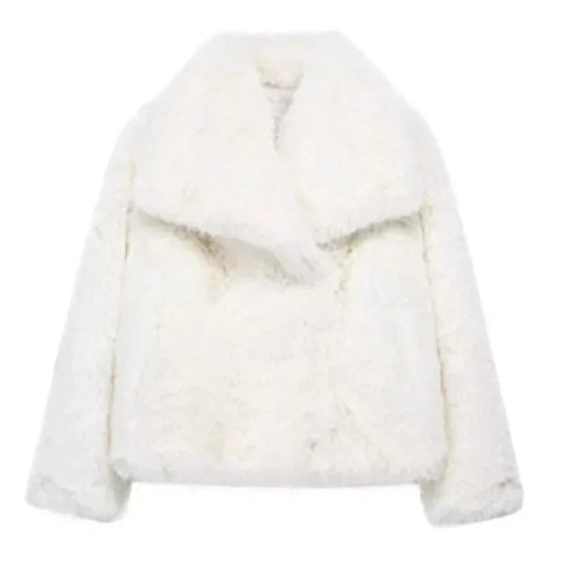 Faux Fur Coat Womens Long Pile Shawl Collar Open Front Short