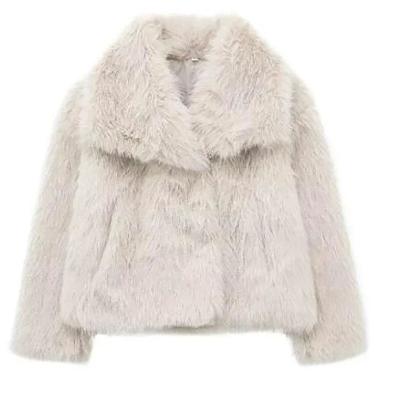 Faux Fur Coat Womens Long Pile Shawl Collar Open Front Short
