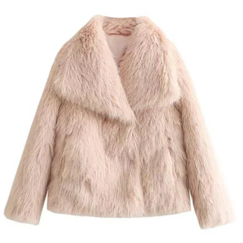 Faux Fur Coat Womens Long Pile Shawl Collar Open Front Short