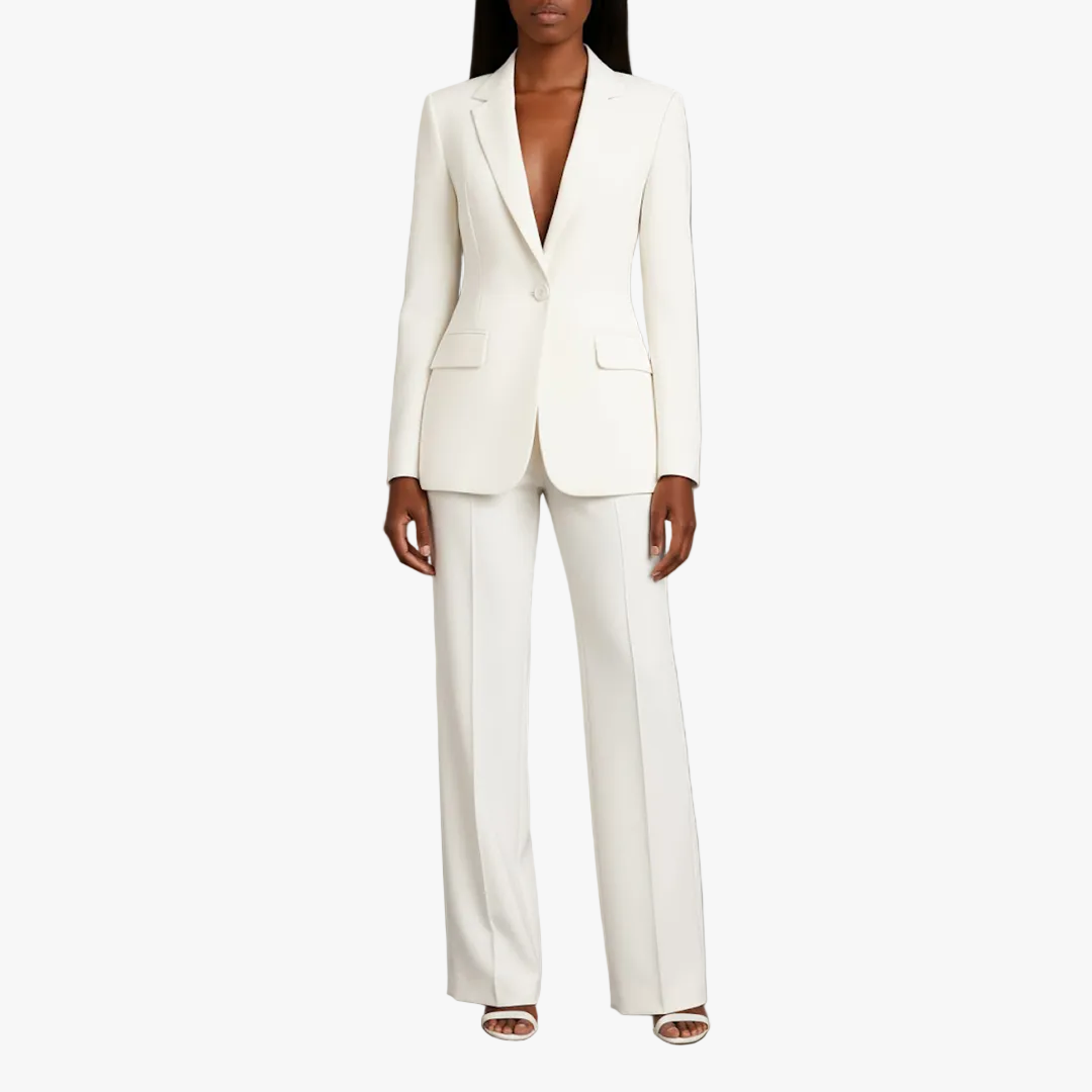 Pant Suit Womens Two Piece Set Notch Lapel Blazer Wide Leg Trouser