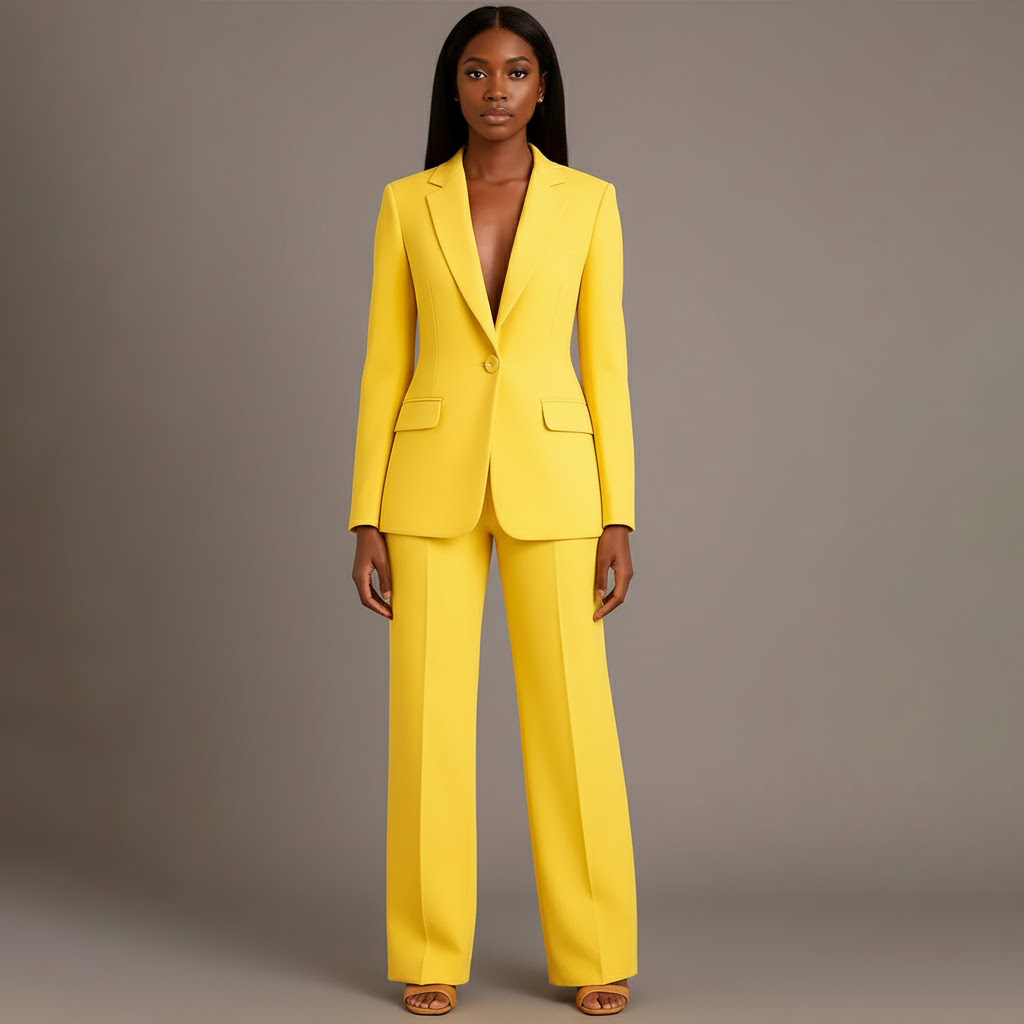 Pant Suit Womens Two Piece Set Notch Lapel Blazer Wide Leg Trouser