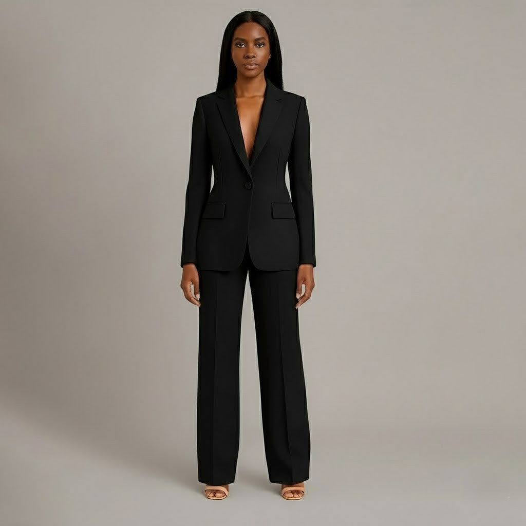 Pant Suit Womens Two Piece Set Notch Lapel Blazer Wide Leg Trouser