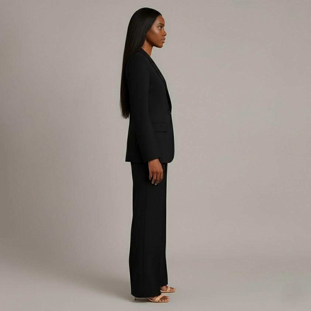 Pant Suit Womens Two Piece Set Notch Lapel Blazer Wide Leg Trouser