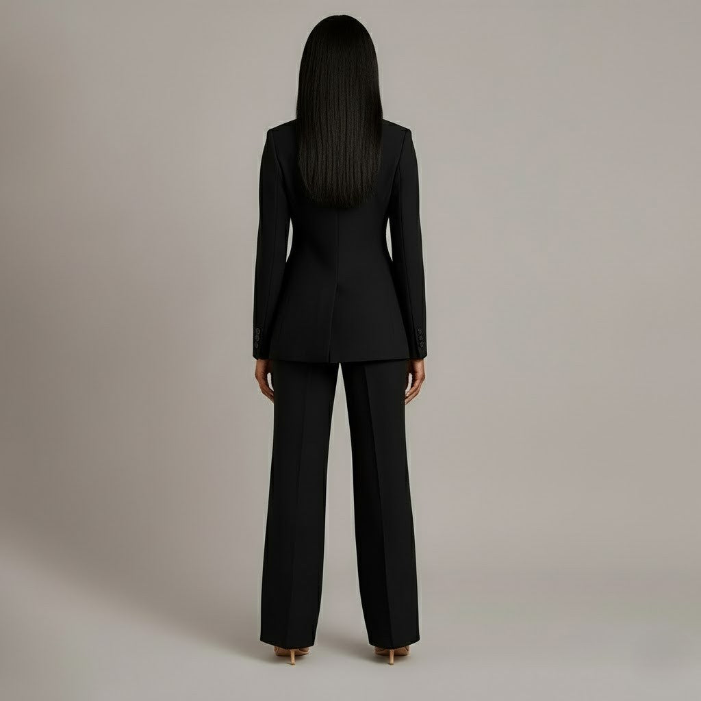 Pant Suit Womens Two Piece Set Notch Lapel Blazer Wide Leg Trouser
