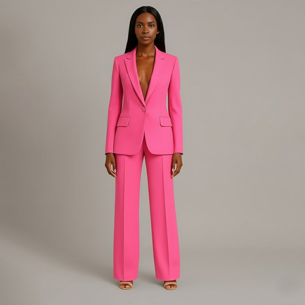 Pant Suit Womens Two Piece Set Notch Lapel Blazer Wide Leg Trouser