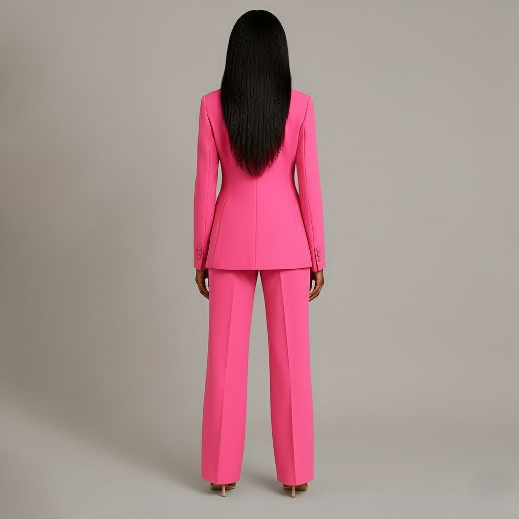 Pant Suit Womens Two Piece Set Notch Lapel Blazer Wide Leg Trouser