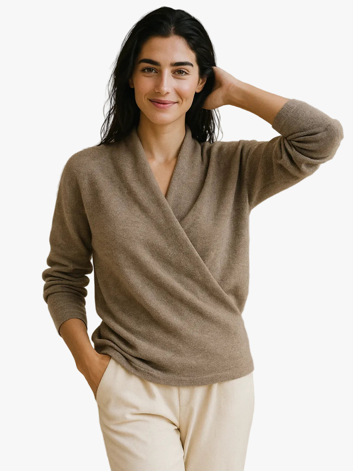 Knit Sweater Womens Wrap Front Crossover V Neck Ribbed Cuff Hem
